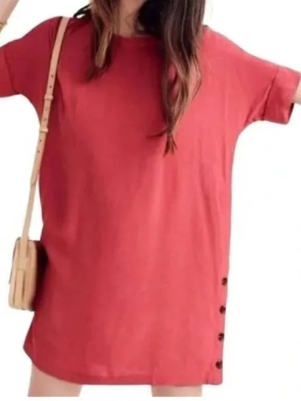 Madewell Journal Side Button Dress Pink Corral Red Rose Size Medium